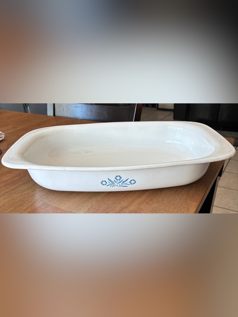 Corelle White Baking Casserole with Blue Floral Cornflower Detail